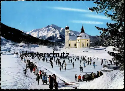 ÄLTERE POSTKARTE SEEFELD SEEKIRCHLEIN MIT EISLAUFPLATZ Eislaufen Eis-Platz Glace Ice skating patinage Seekirche Hocheder