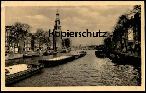 ÄLTERE POSTKARTE AMSTERDAM NIEDERLANDE OUDE SCHANS MET MONTELBAANSTOREN Frachtschiff Houthandel van Epen Cargo Ship cpa