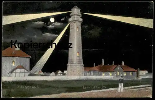 ALTE POSTKARTE HELGOLAND LEUCHTTURM 1909 MATROSE BELEUCHTETE FENSTER Nacht lighthouse phare photo by night nuit postcard
