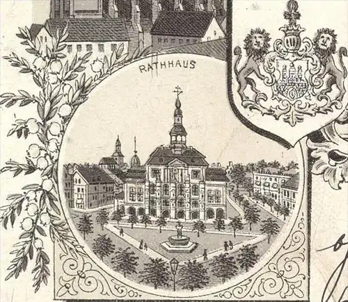 ALTE LITHO POSTKARTE GRUSS AUS LÜNEBURG 1897 AM SANDE ST. NICOLAI-KIRCHE RATHHAUS MUSEUM cpa postcard AK