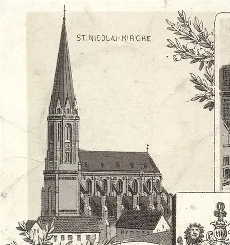ALTE LITHO POSTKARTE GRUSS AUS LÜNEBURG 1897 AM SANDE ST. NICOLAI-KIRCHE RATHHAUS MUSEUM cpa postcard AK