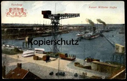 ALTE POSTKARTE HAMBURG KAISER WILHELM HAFEN Dampfer Waggons train steamer sip boat bateau à vapeur Ansichtskarte cpa AK