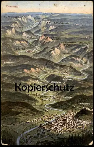 ALTE POSTKARTE DONAUTAL LANDKARTE 1914 SIGMARINGEN BEURON JÄGERHAUS FRIDINGEN HAUSEN STETTEN NENDINGEN TUTTLINGEN map AK