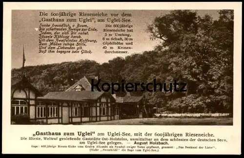 ALTE POSTKARTE GASTHAUS ZUM UGLEI 600 JAHRE ALTE EICHE UGLEISEE UKLEISEE EUTIN Baum Oak Tree Chene Arbre Gedicht cpa AK