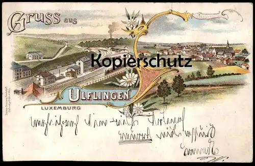 ALTE LITHO POSTKARTE GRUSS AUS ULFINGEN LUXEMBURG LUXEMBOURG BAHNHOF Station Gare Stollwerck Automaten Köln AK postcard