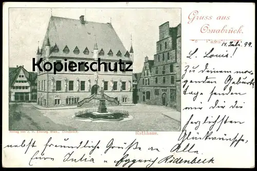 ALTE POSTKARTE GRUSS AUS OSNABRÜCK RATHHAUS 1899 Rathaus Ansichtskarte AK postcard cpa