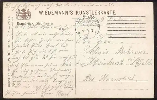 ALTE POSTKARTE OSNABRÜCK STADTTHEATER 1915 PAAR WIEDEMANN'S KÜNSTLERKARTEN WIRO No. 2247 A Feldpost Theater Theatre cpa