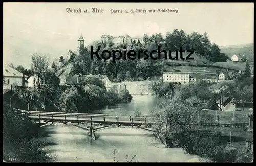 ALTE POSTKARTE BRUCK AN DER MUR PARTIE AN DER MÜRZ MIT SCHLOSSBERG Steiermark Österreich Austria cpa postcard AK
