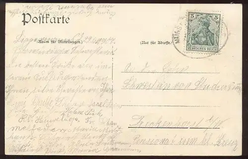 ALTE POSTKARTE GRUSS AUS WARENDORF KAFFEE LIPPERMANN PERSONEN Café Bahnpoststempel 1908 Bahnpost Münster...