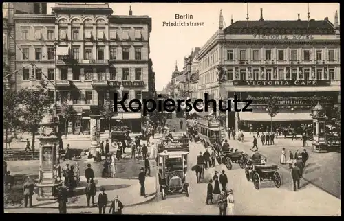 ALTE POSTKARTE BERLIN FRIEDRICHSTRASSE BUS LINIE 4 Kutsche Victoria Hotel Café Julius Staudt Hallesches Thor Verkehr AK