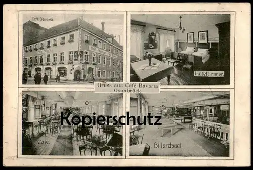ALTE POSTKARTE GRUSS AUS CAFÉ BAVARIA OSNABRÜCK 1915 BILLARDSAAL HOTEL BILLARD Billiards cpa postcard Ansichtskarte AK