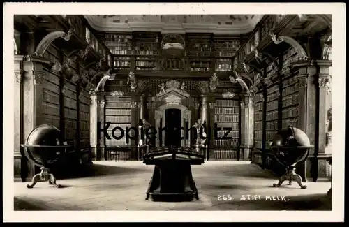 ALTE POSTKARTE STIFT MELK BIBLIOTHEK 1932 Library Bibliotheque Globus terrestrial globe terrestre Ansichtskarte AK cpa