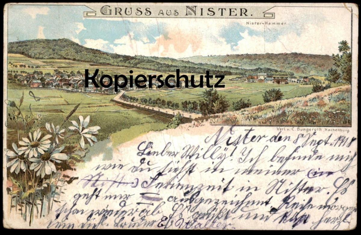 ALTE LITHO POSTKARTE GRUSS AUS NISTER HACHENBURG NISTER