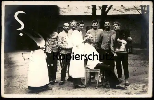 ALTE FOTO POSTKARTE FOTOMONTAGE PHOTOMONTAGE KGL. LAZARETT WILHELMSHAGEN Berlin Treptow Friseur Coiffeur montage photo