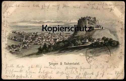 ALTE KÜNSTLER POSTKARTE SINGEN UND HOHENTWIEL PANORAMA EUGEN FELLE ISNY 1902 Ansichtskarte AK postcard cpa