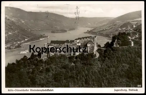 ALTE POSTKARTE JUGENDBURG STAHLECK BEI BACHARACH KÖLN-DÜSSELDORFER RHEINDAMPFSCHIFFAHRT SCHIFFSSTEMPEL OVERSTOLZ KD AK