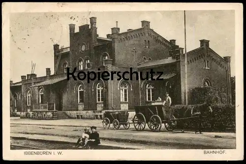 ALTE POSTKARTE IBBENBÜREN BAHNHOF Kutsche Pferd Kinder coach horse children enfants station gare Ibbenbueren postcard AK