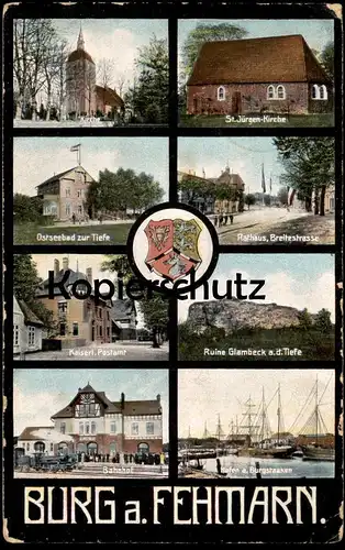 ALTE POSTKARTE BURG AUF FEHMARN BAHNHOF MIT DAMPFLOK BREITESTRASSE KAISERLICHES POSTAMT BURGSTAAKEN GLAMBECK AK cpa