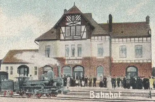 ALTE POSTKARTE BURG AUF FEHMARN BAHNHOF MIT DAMPFLOK BREITESTRASSE KAISERLICHES POSTAMT BURGSTAAKEN GLAMBECK AK cpa