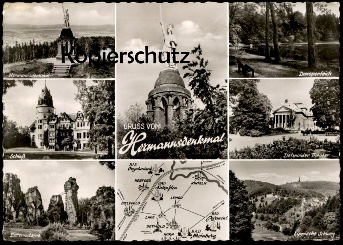 ÄLTERE POSTKARTE GRUSS VOM HERMANNSDENKMAL DETMOLD Lippische Schweiz