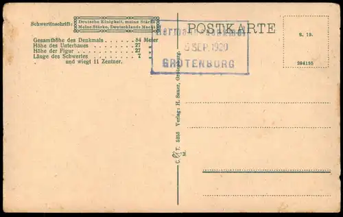 ALTE KÜNSTLER POSTKARTE HERMANNS-DENKMAL TEUTOBURGER WALD DETMOLD STEMPEL GROTENBURG 05.09.1920 Hermannsdenkmal AK cpa