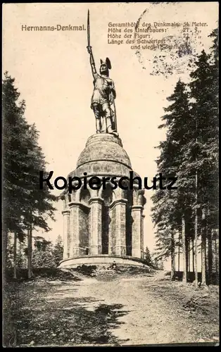 ALTE POSTKARTE HERMANNSDENKMAL TEUTOBURGER WALD DETMOLD STEMPEL 04.07.1915 GROTENBURG Bahnpoststempel Herford Altenbeken