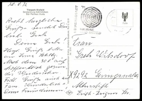 ÄLTERE POSTKARTE TIERPARK KREFELD ZOO BÄR BEAR TEDDY OURS PELIKAN KUDU zoological garden Ansichtskarte AK cpa postcard