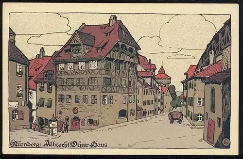 ALTE POSTKARTE KÜNSTLERSTEINZEICHNUNG NÜRNBERG ALBRECHT-DÜRER-HAUS Steindruck Steinzeichnung Ansichtskarte cpa postcard