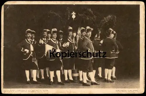 ALTE POSTKARTE MÜNCHEN 1914 SCHÄFFLERTANZ KRONEN-GRUPPE TRACHT TANZ DANCE MUSICIAN DANSE Munich traditional costume AK