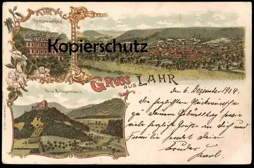 ALTE LITHO POSTKARTE GRUSS AUS LAHR GESAMTANSICHT RUINE HOHENGEROLDSECK REICHSWAISENHAUS Ansichtskarte AK cpa postcard