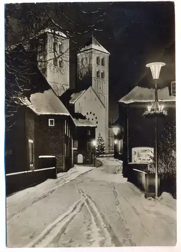 ÄLTERE POSTKARTE MÜNSTER IN WESTFALEN DOM BEI NACHT IM WINTER Schnee Weihnachtsstimmung Weihnachten Ansichtskarte AK cpa