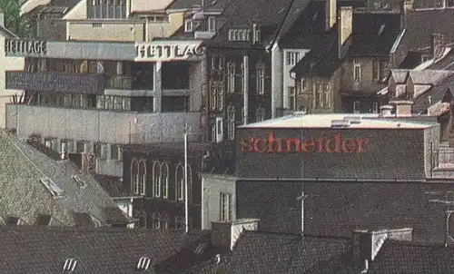 ÄLTERE POSTKARTE SIEGEN STADTMITTE KAUFHAUS HETTLAGE SCHNEIDER PANORAMA TOTALANSICHT TOTAL Ansichtskarte postcard AK cpa