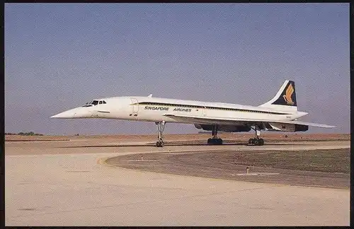 POSTKARTE FLUGZEUG AIRLINE AIRPLANE AVION AIRCRAFT CONCORDE 102 Singapore Airlines at Dallas Texas 1980
