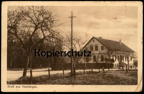 ALTE POSTKARTE GRUSS AUS HASBERGEN BEI OSNABRÜCK TELEGRAFENMAST TELEFONLEITUNG Ansichtskarte AK cpa postcard