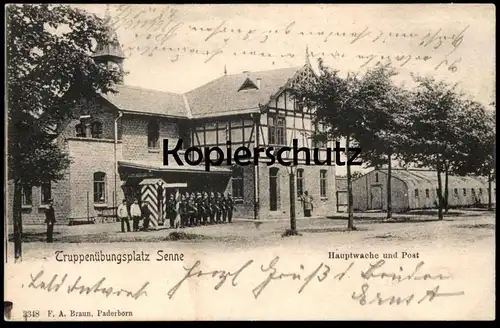 ALTE POSTKARTE TRUPPENÜBUNGSPLATZ SENNE HAUPTWACHE & POST 1905 SENNELAGER PADERBORN Soldaten soldat soldats uniform cpa