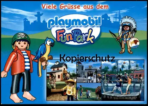 ÄLTERE POSTKARTE ZIRNDORF PLAYMOBIL FUNPARK Fun Park Parc Attraction Theme Parc d'attractions Minigolf Indianer Papagei