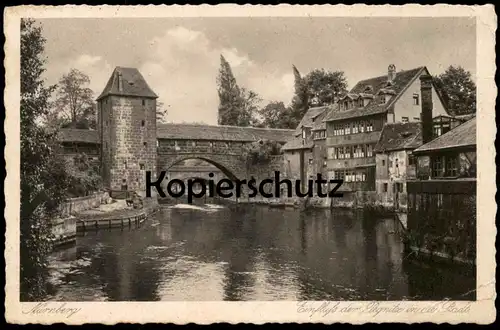 ALTE POSTKARTE NÜRNBERG EINFLUSS DER PEGNITZ IN DIE STADT Fluss river Ansichtskarte AK postcard cpa