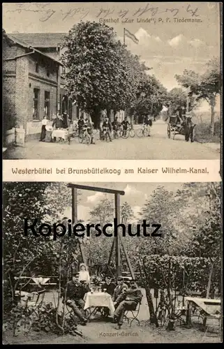 ALTE POSTKARTE GRUSS AUS WESTERBÜTTEL BEI BRUNSBÜTTELKOOG AM KAISER WILHELM KANAL GASTHOF ZUR LINDE Brunsbüttel AK cpa