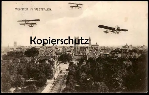 ALTE POSTKARTE MÜNSTER WESTFALEN TOTAL MIT FLIEGERN DOPPELDECKER Double-Decker biplane biplan Flugzeug aviation airplane