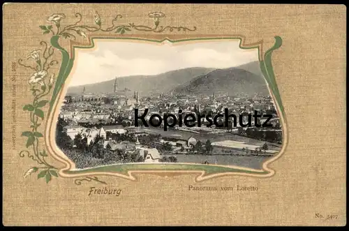 ALTE PASSEPARTOUT POSTKARTE FREIBURG PANORAMA VON LORETTO Passe Partout Ansichtskarte AK postcard cpa Schwarzwald