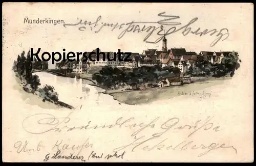 ALTE LITHO POSTKARTE MUNDERKINGEN PANORAMA GESAMTANSICHT ATELIER EUGEN FELLE ISNY 1903 Ansichtskarte AK cpa postcard