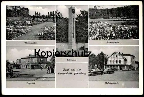 ALTE POSTKARTE GRUSS AUS DER ROSENSTADT PINNEBERG BAHNHOF BAHNHOFSHOTEL ROSENGARTEN station gare Rosen Rose Roses AK cpa