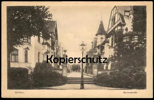 ALTE POSTKARTE BRÜHL BEI KÖLN GARTENSTRASSE STRASSENLATERNE BELEUCHTUNG GASLATERNE GASLAMPE Ansichtskarte cpa postcard