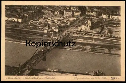 ALTE POSTKARTE MANNHEIM NECKARSTADT & MESSPLATZ FLIEGERAUFNAHME KIRMES ACHTERBAHN ROLLER COASTER FUN FAIR KERMESSE