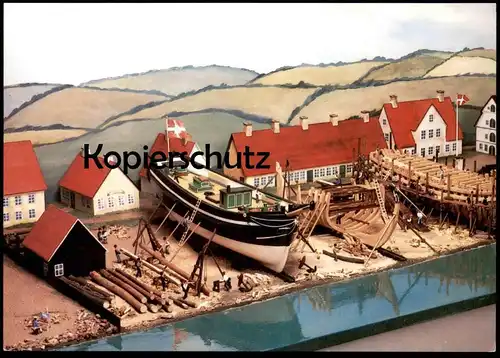POSTKARTE FLENSBURG MUSEUM SCHIFFAHRTSMUSEUM DIORAMA HOLZSCHIFFSWERFT WERFT chantier dockyard shipyard model modèle ship