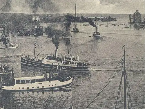 ALTE POSTKARTE FLENSBURG HAFEN BEFLAGGUNG MIT DAMPFSCHIFF DAMPFER STEAMER SHIP BATEAU À VAPEUR Ansichtskarte AK postcard