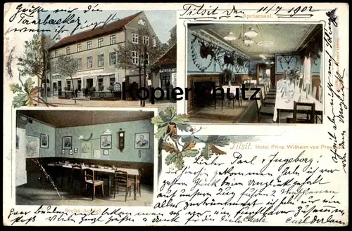 ALTE JUGENDSTIL POSTKARTE TILSIT HOTEL PRINZ WILHELM VON PREUSSEN SOWETSK KALININGRAD Sechsachtel Sovetsk postcard cpa