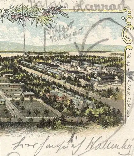 ALTE LITHO POSTKARTE GRUSS VOM TRUPPENÜBUNGSPLATZ SENNE Sennelager Paderborn barracks casern caserne Kaserne AK postcard