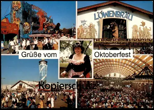 POSTKARTE GRÜSSE VOM OKTOBERFEST MÜNCHEN MONSTERSCHLUCHT Geisterbahn Affe Gorilla Munich Löwenbräu hounted house cpa AK