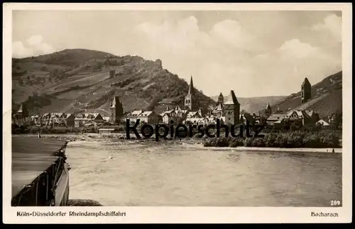 ALTE POSTKARTE BACHARACH KÖLN-DÜSSELDORFER RHEINDAMPFSCHIFFAHRT STEMPEL AN BORD DES DAMPFERS KAISERIN FRIEDRICH KD AK
